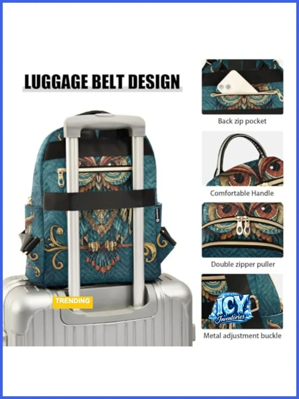 Owl Print Boho Ethnic Mini Backpack Purse Women Travel Daypack Fashion Shoulder